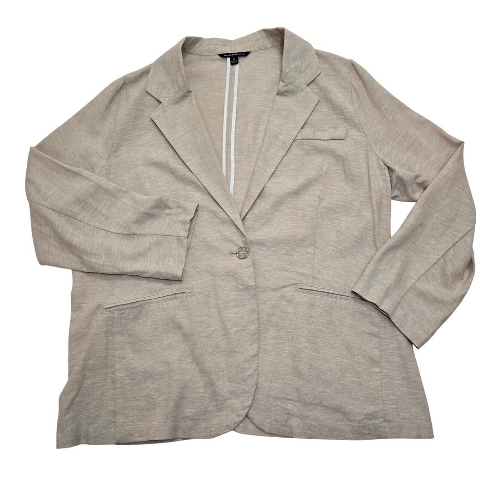 Zac & Rachel Woman 1X Oatmeal Beige Linen Blend Single Button Blazer Plus Size